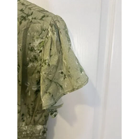 27 Miles Malibu Green Floral Boho Dress Small Short Sleeve Tie Front Cottagecore - Picture 8 of 9